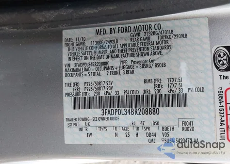 2011 Ford Fusion Hybrid z USA, uszkodzony, nr VIN 3FADP0L34BR208880